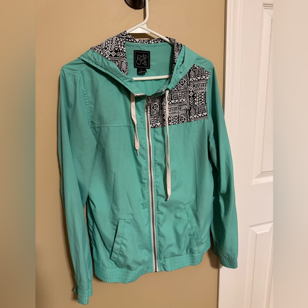 Empyre Women's Aqua Utility Jacket with Patterned Hood